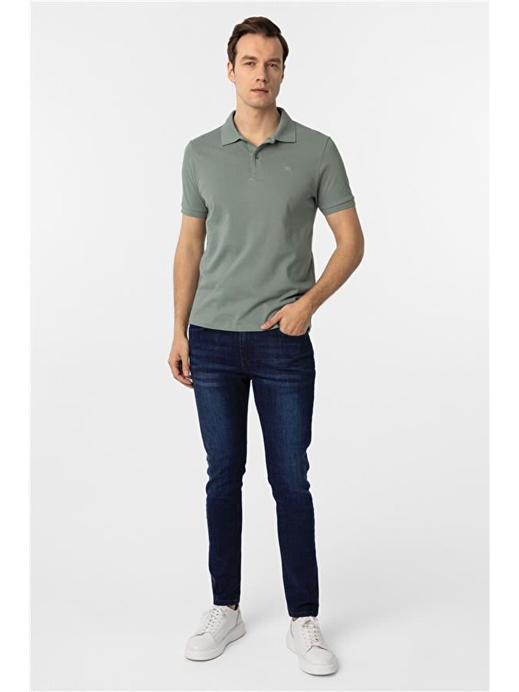 Turkuaz Su Yeşili Slim Düz Polo Yaka Tişört-5