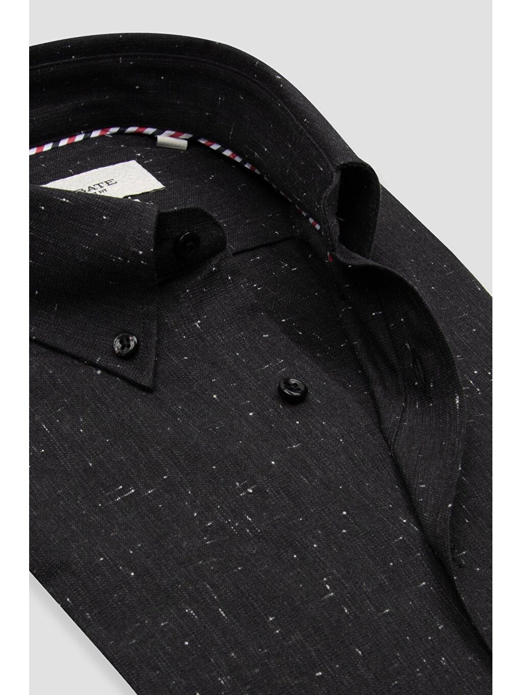 Luca Dobby Pamuklu Comfort Fit Siyah Düğmeli Yaka Erkek Düz %100 Pamuk Gömlek-5