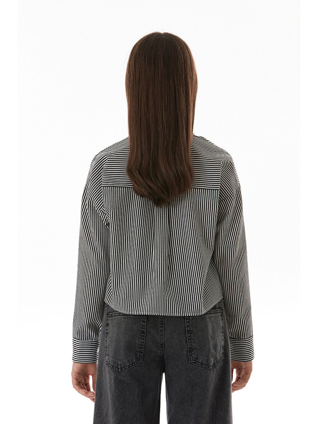 Siyah Ayıcık Baskılı Çizgili Kız Çocuk Gömlek-2