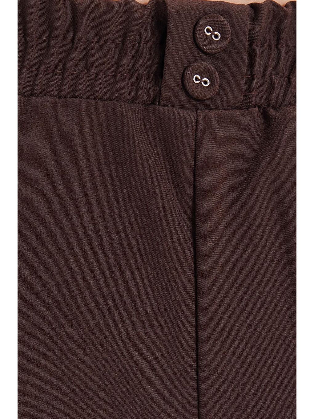 Kahverengi Kadın Relax Fit Rahat Kesim Yüksel Bel Düz Paça Beli Lastikli Koyu Kahve Pantolon-5