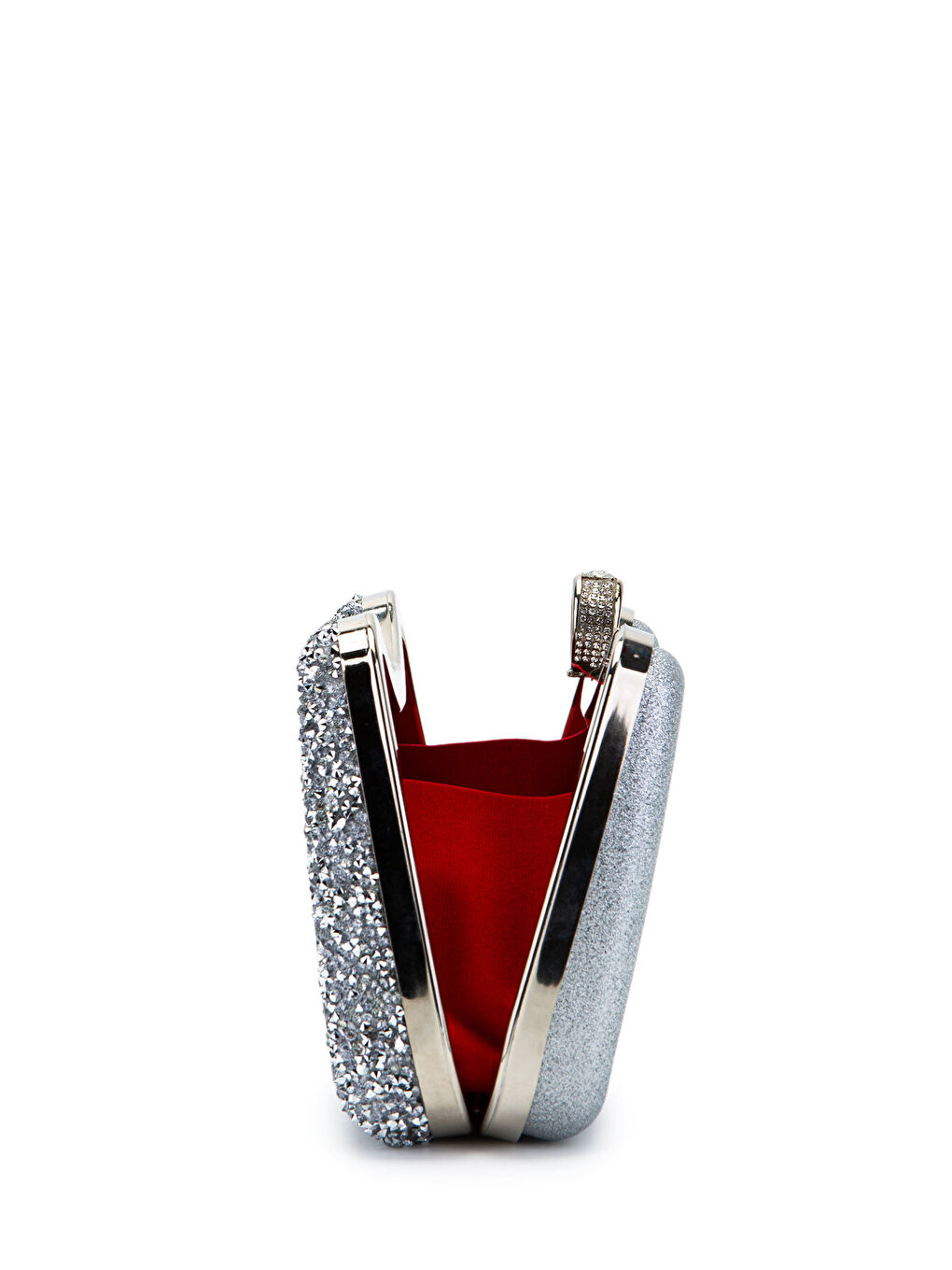 Gri Yüzük Detaylı Taşlı Amanda Abiye El Çantası Gümüş-6