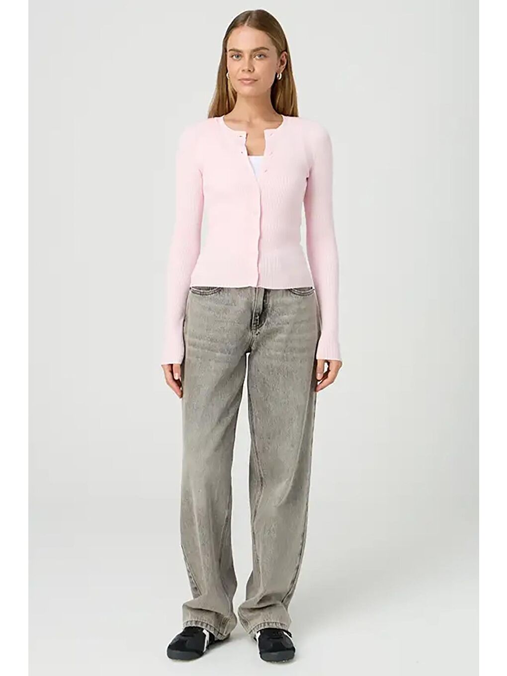 Pembe Pudra Düğmeli Uzun Kollu Kaşkorse Hırka Mg2177