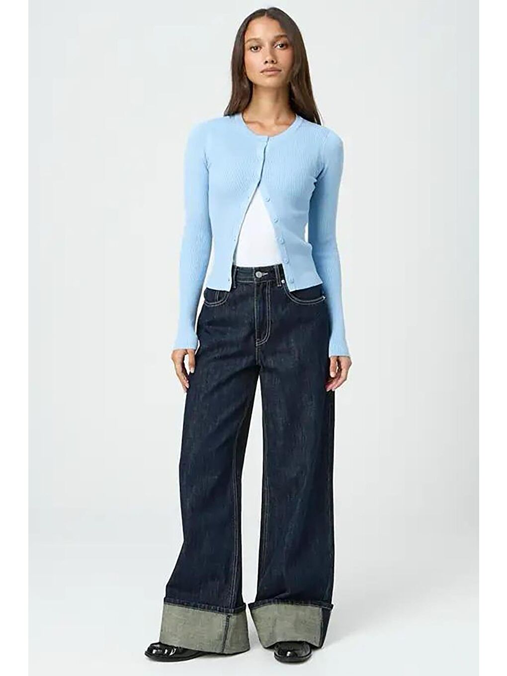 Mavi Düğmeli Uzun Kollu Kaşkorse Hırka Mg2177-1