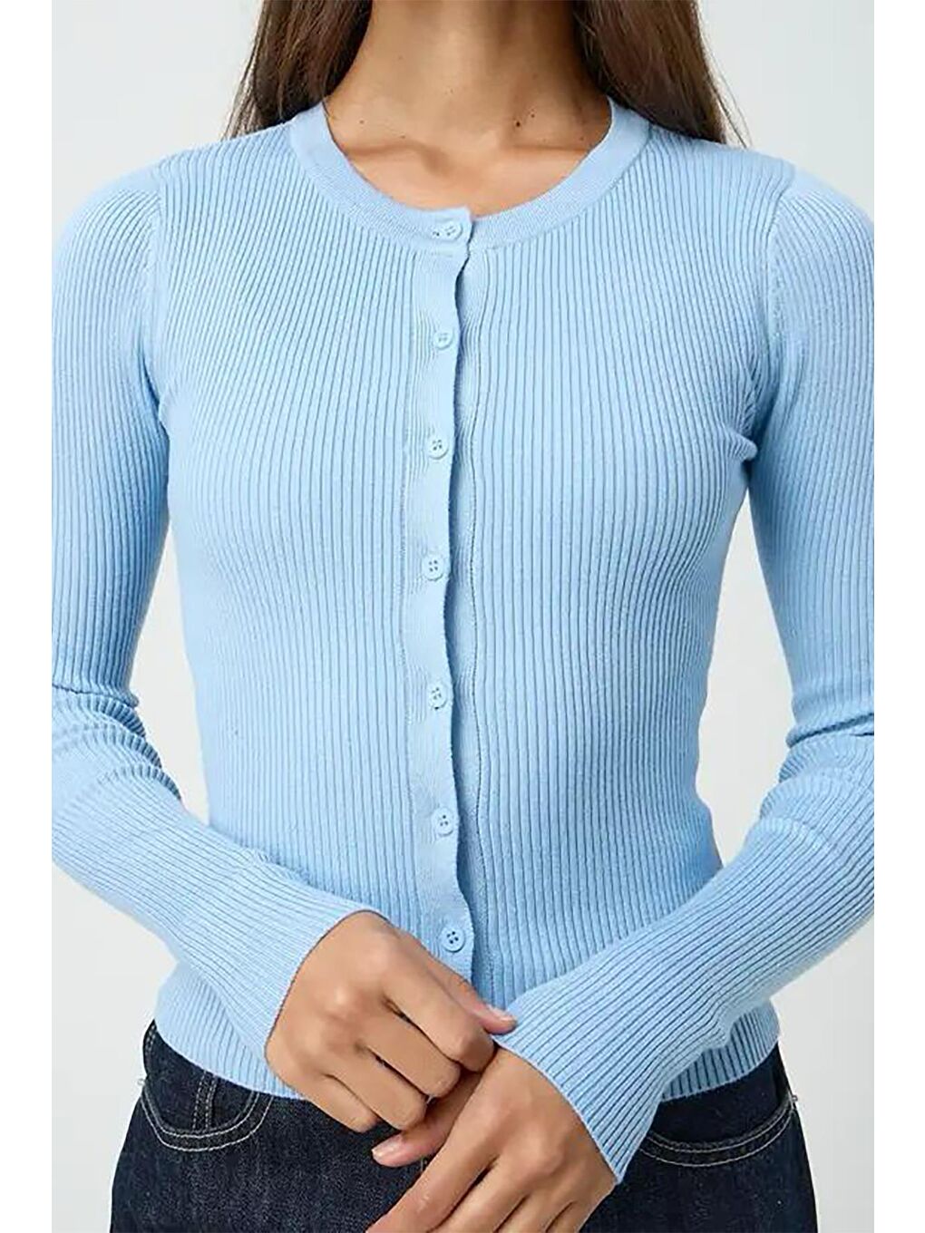 Mavi Düğmeli Uzun Kollu Kaşkorse Hırka Mg2177-2