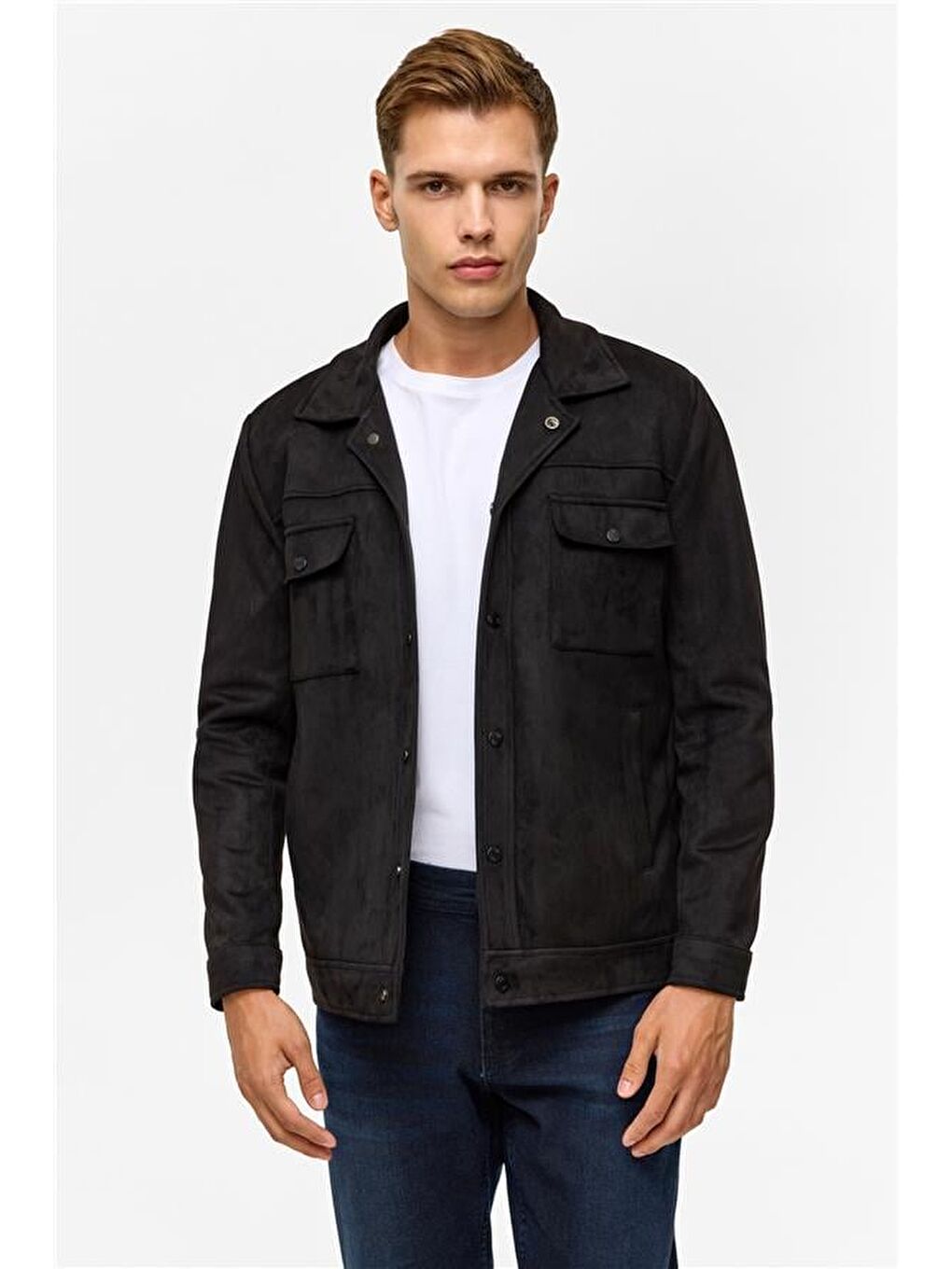 Siyah Slim Düz Klasik Yaka Mont