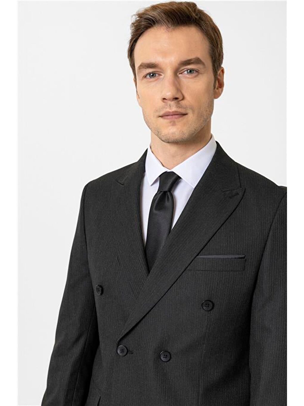 Siyah Slim Düz Kruvaze Yaka 6 Drop Takım Elbise-3