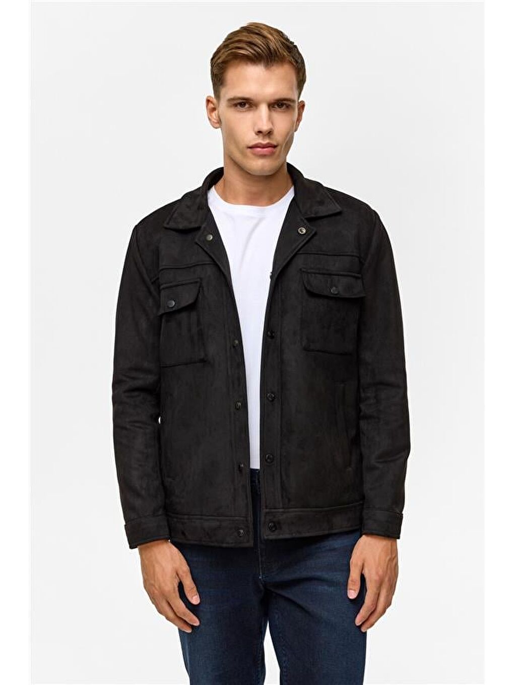 Siyah Slim Düz Klasik Yaka Mont-1