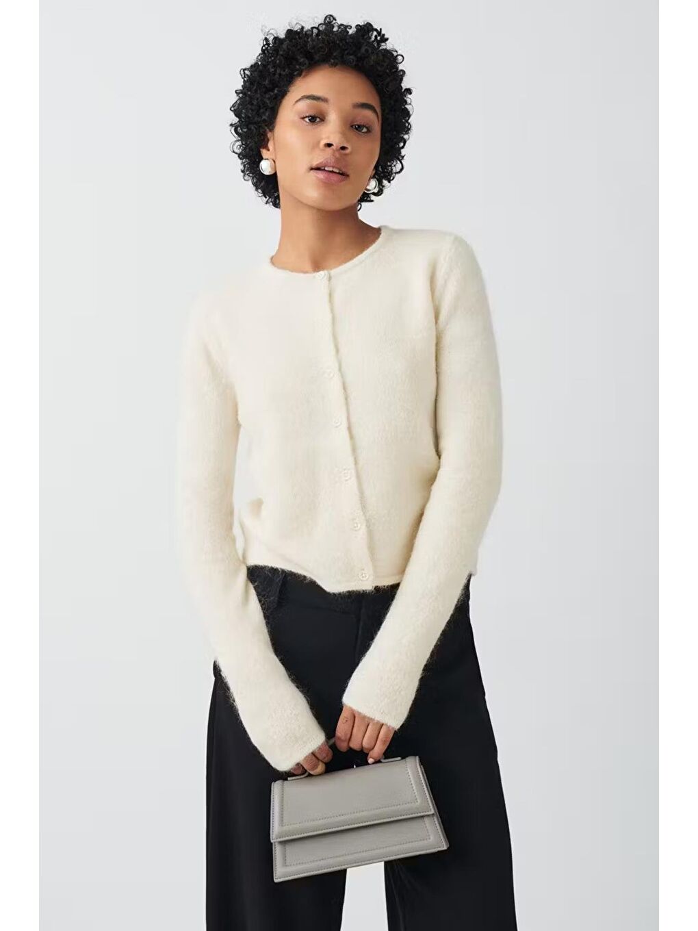 Ekru Düğmeli Triko Hırka Mg2151