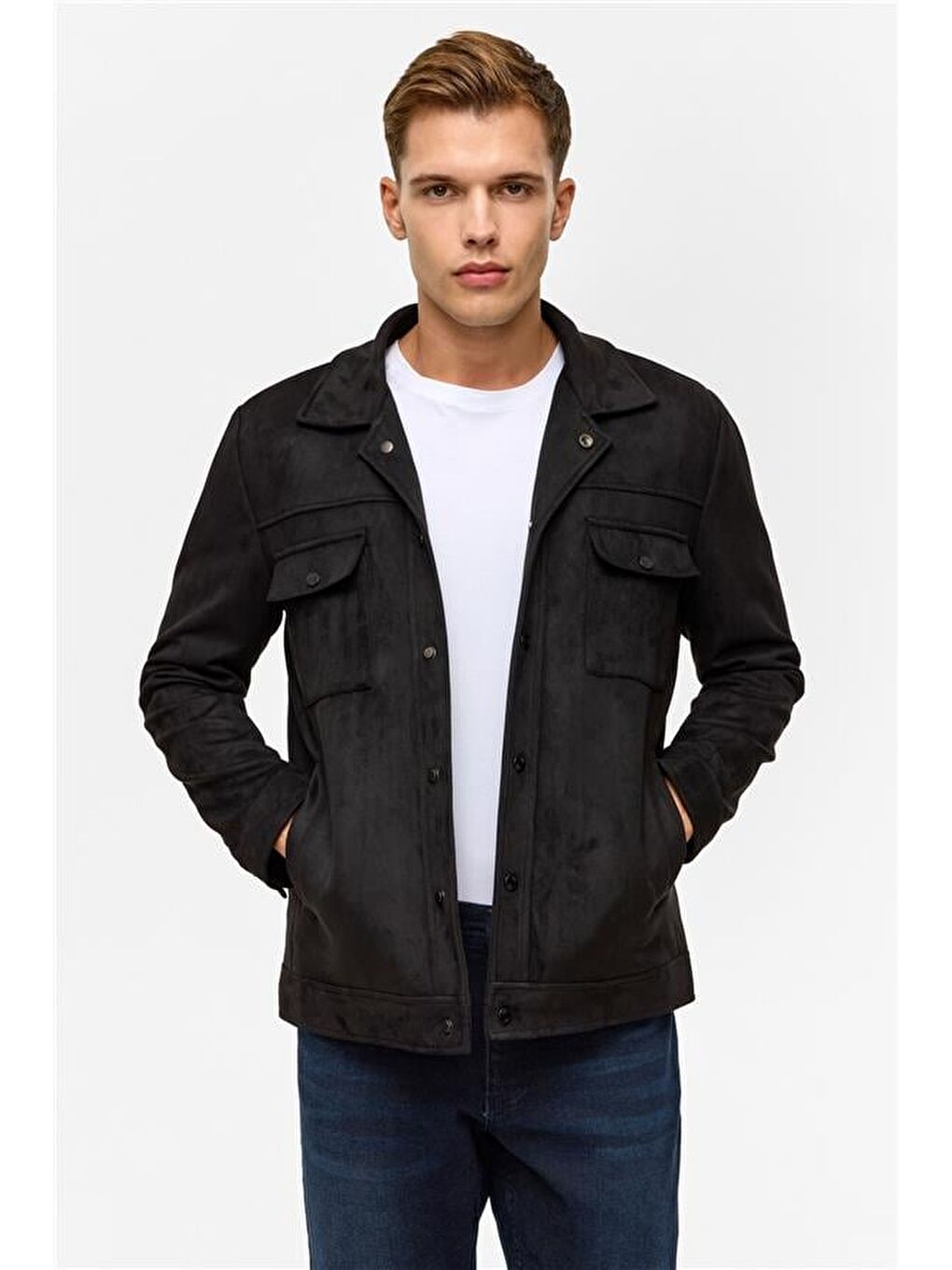 Siyah Slim Düz Klasik Yaka Mont-2