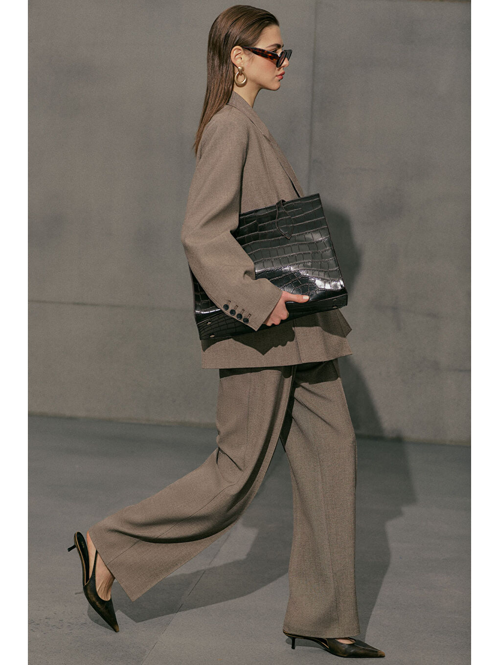 Bej Yuı Tasarım Palazzo Pantolon Vizon-7