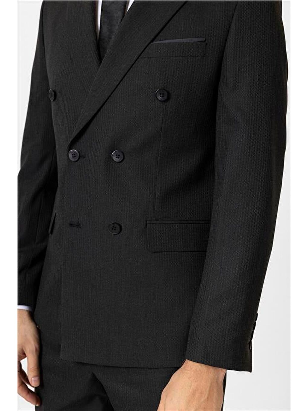 Siyah Slim Düz Kruvaze Yaka 6 Drop Takım Elbise-4