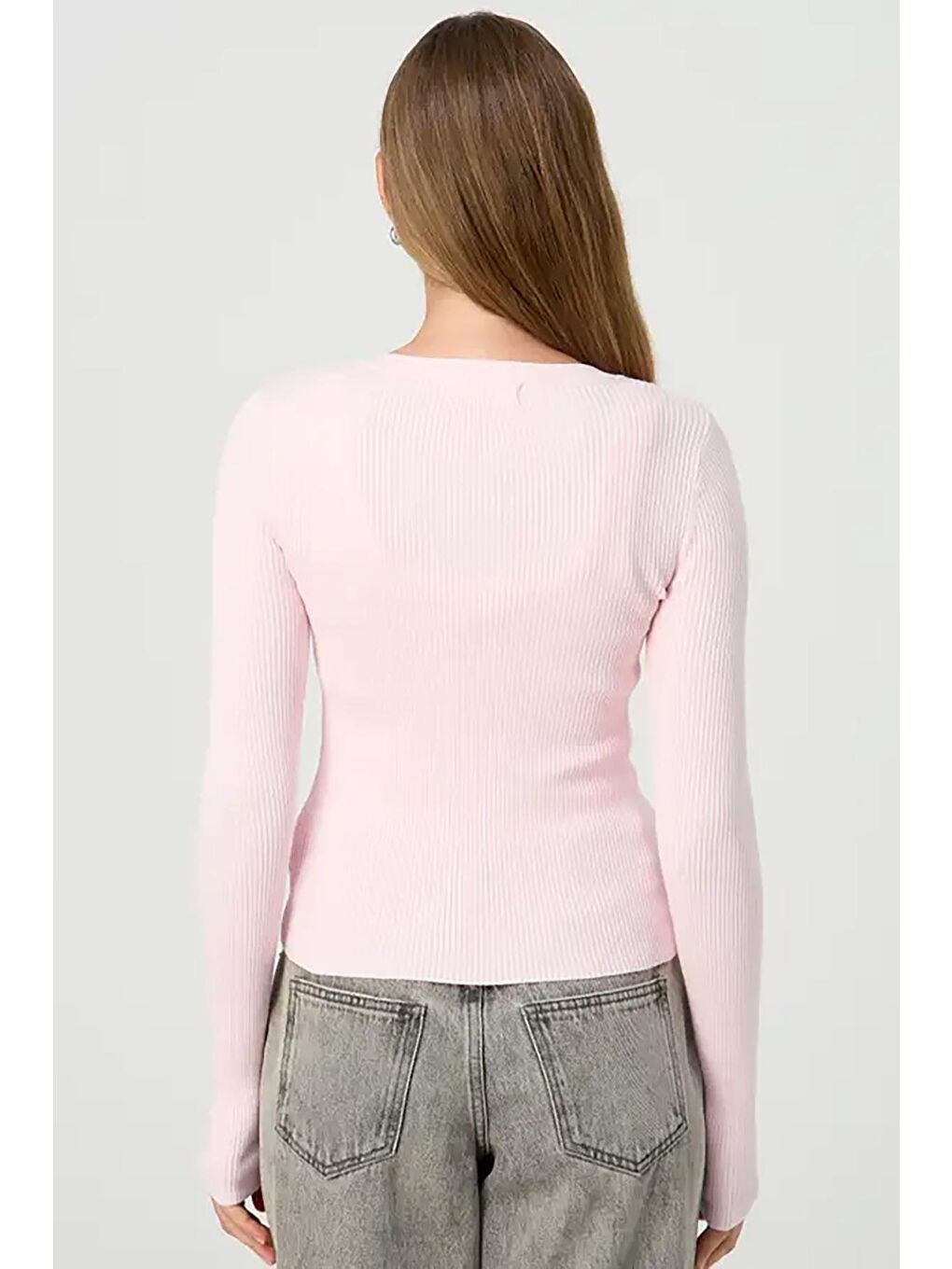 Pembe Pudra Düğmeli Uzun Kollu Kaşkorse Hırka Mg2177-3