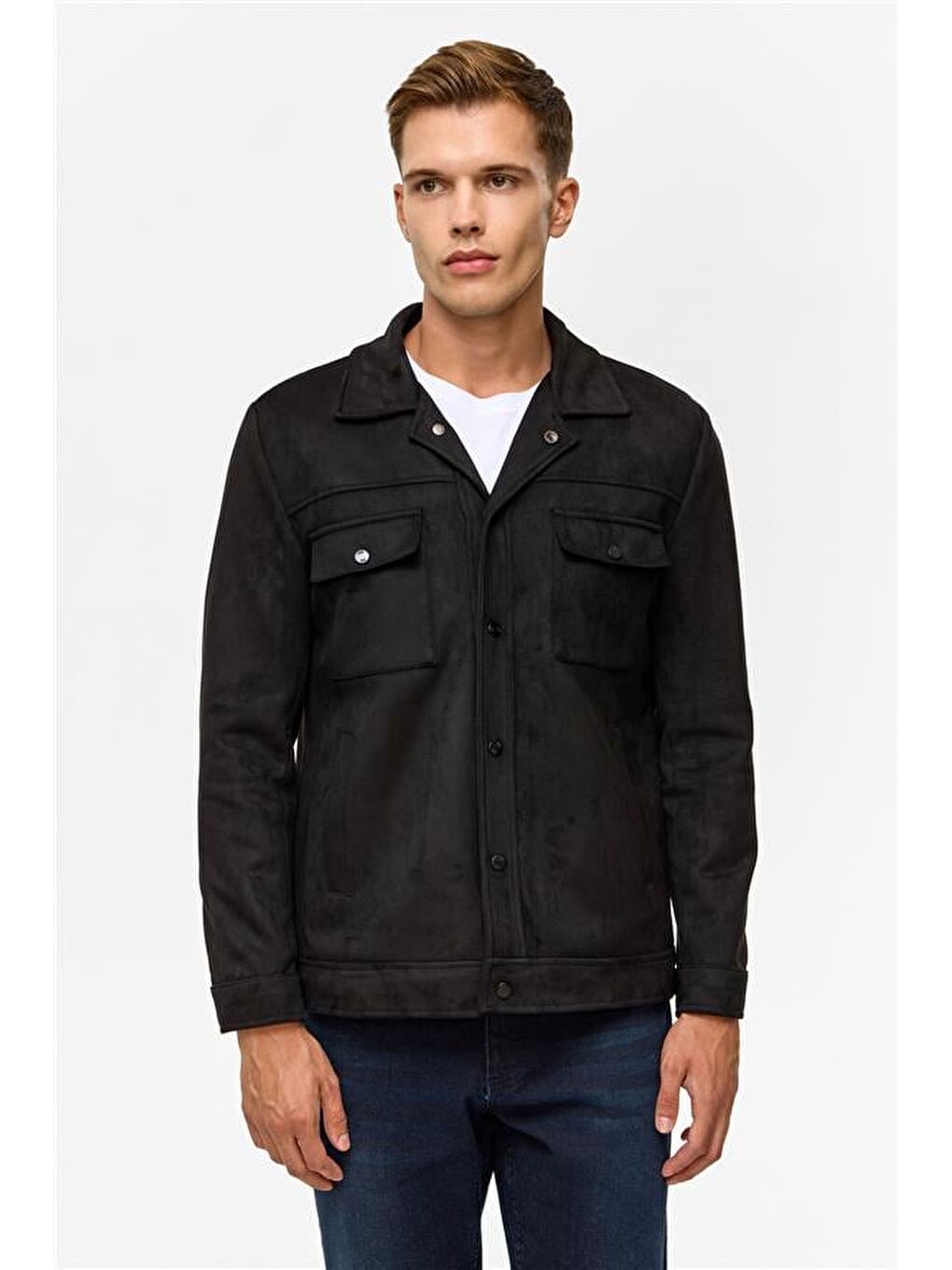 Siyah Slim Düz Klasik Yaka Mont-3