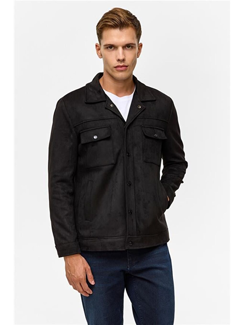 Siyah Slim Düz Klasik Yaka Mont-4