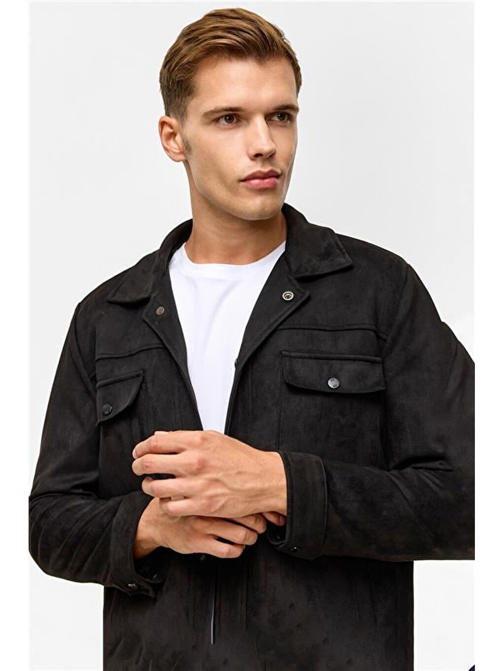 Siyah Slim Düz Klasik Yaka Mont-5