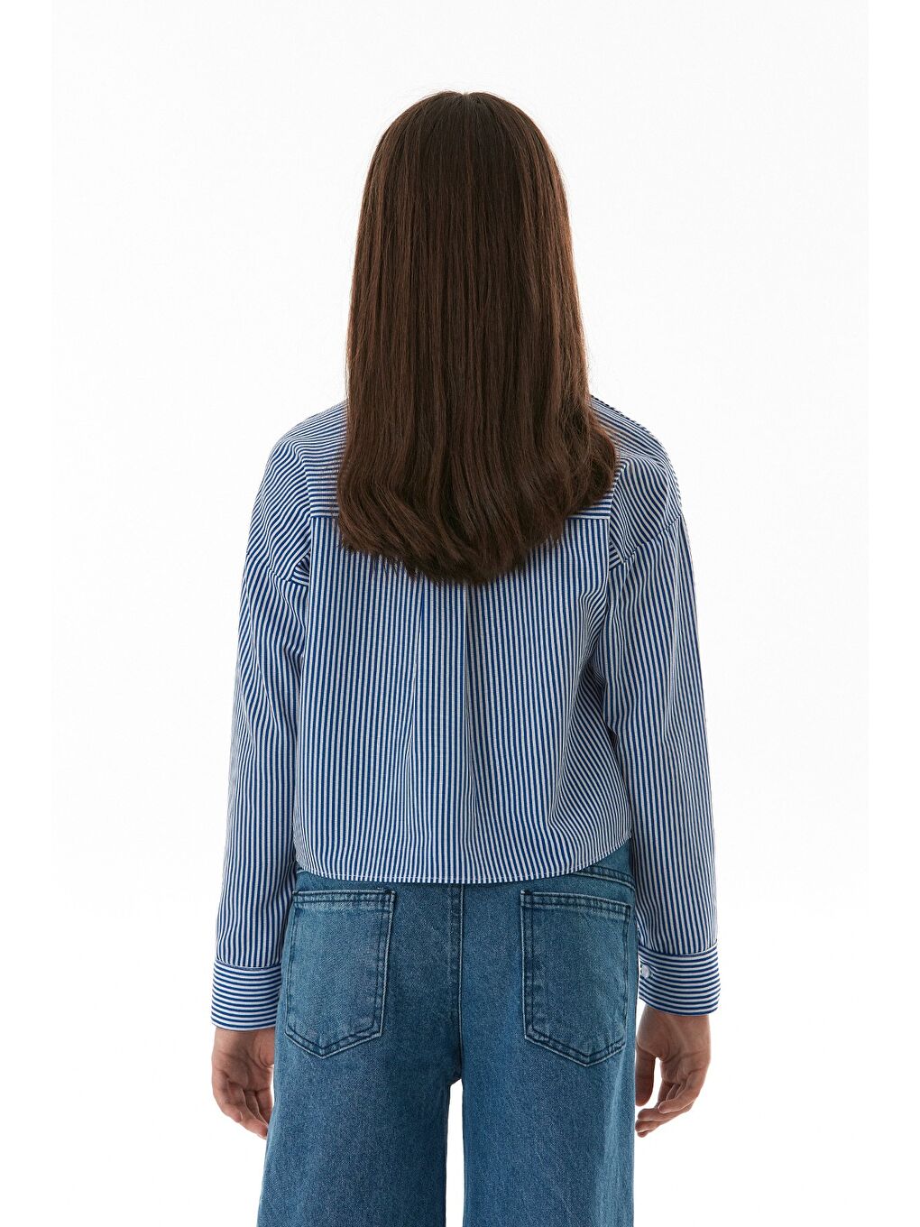 Mavi Ayıcık Baskılı Çizgili Kız Çocuk Gömlek-3