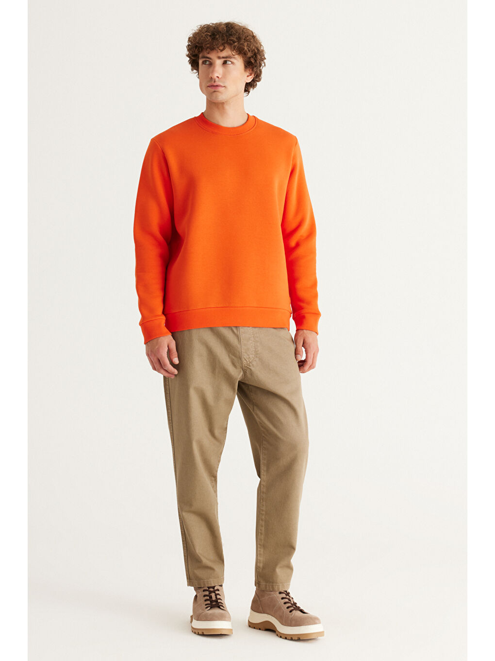 Erkek Turuncu Standart Fit Normal Kesim İçi Polarlı Bisiklet Yaka Sweatshirt-3