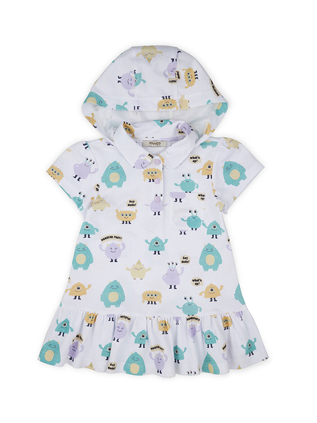 Kız Çocuk Çok Renkli Desenli Örme Elbise Beyaz-8