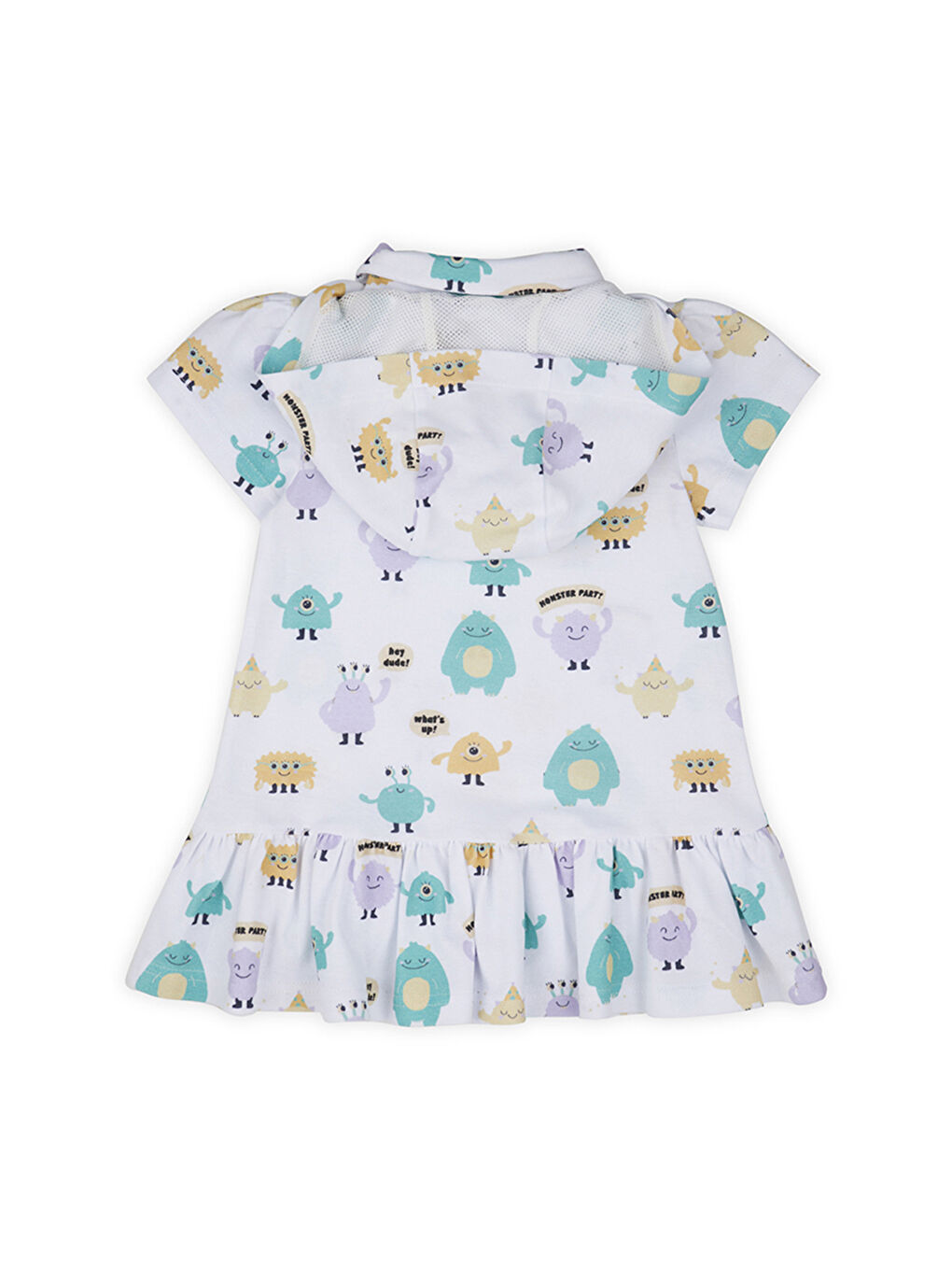 Kız Çocuk Çok Renkli Desenli Örme Elbise Beyaz-9