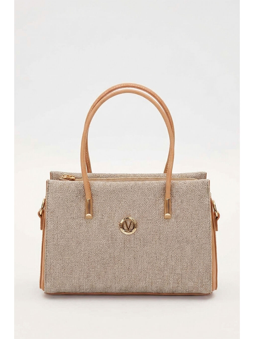 Bej İnce Saplı Biye Detay Sert Deri Çanta 930543 Vizon