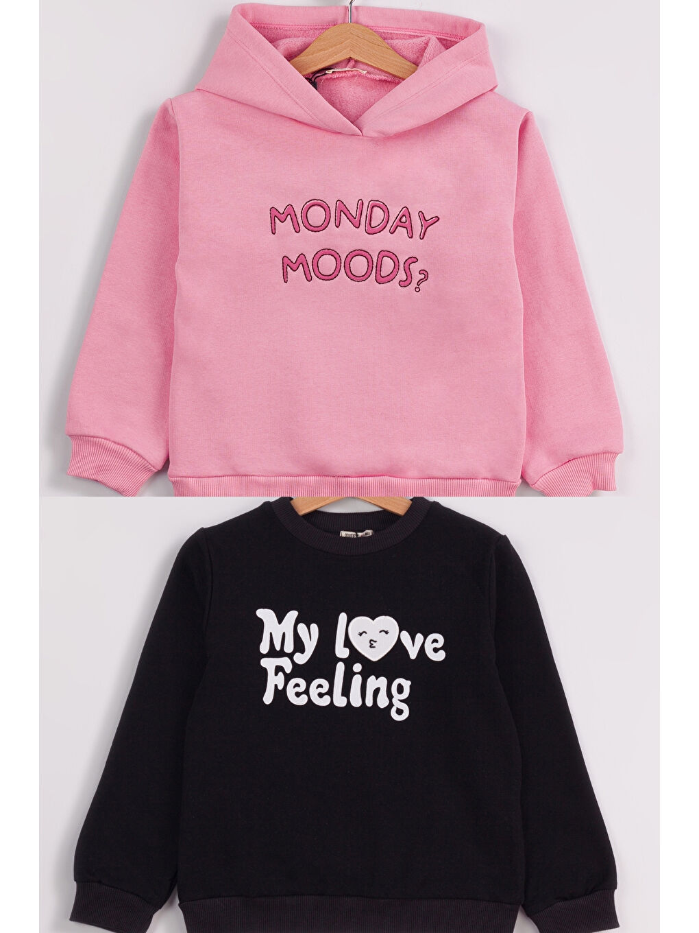 Siyah Kız Çocuk 2'li Paket Basic Sweatshirt