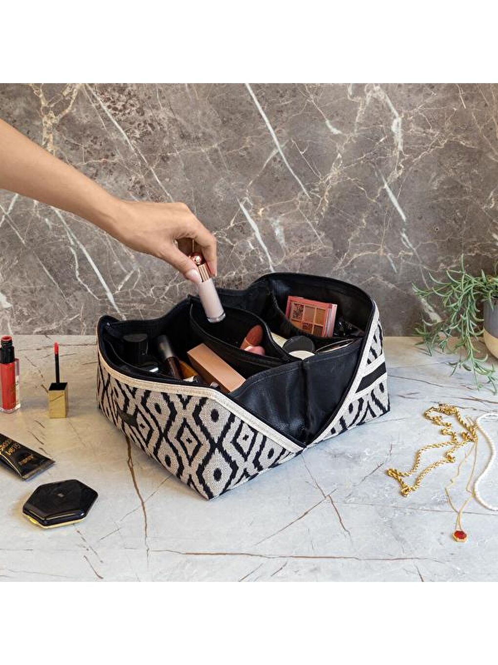 Seyahat Makyaj Organizeri - Bej - 24x13x14 cm-3