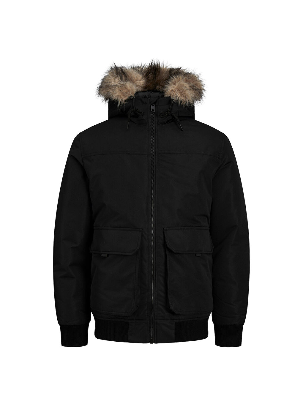 Jack & Jones Construct Faux Fur Bomber Erkek Siyah Kapüşonlu Mont