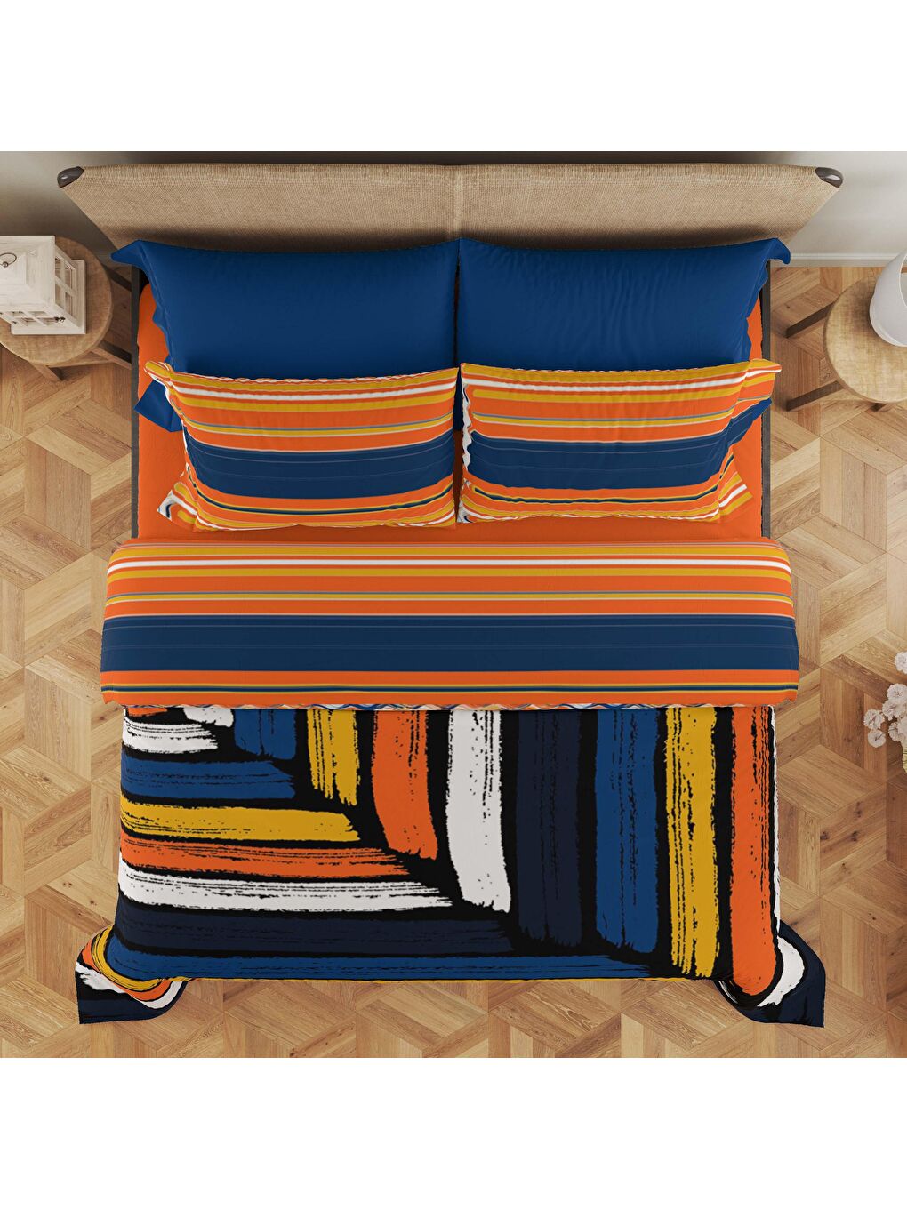 Karışık Baskılı,Desenli Çift Kişilik Nevresim Takımı (ÇARŞAFSIZ) 200x220 cm-1