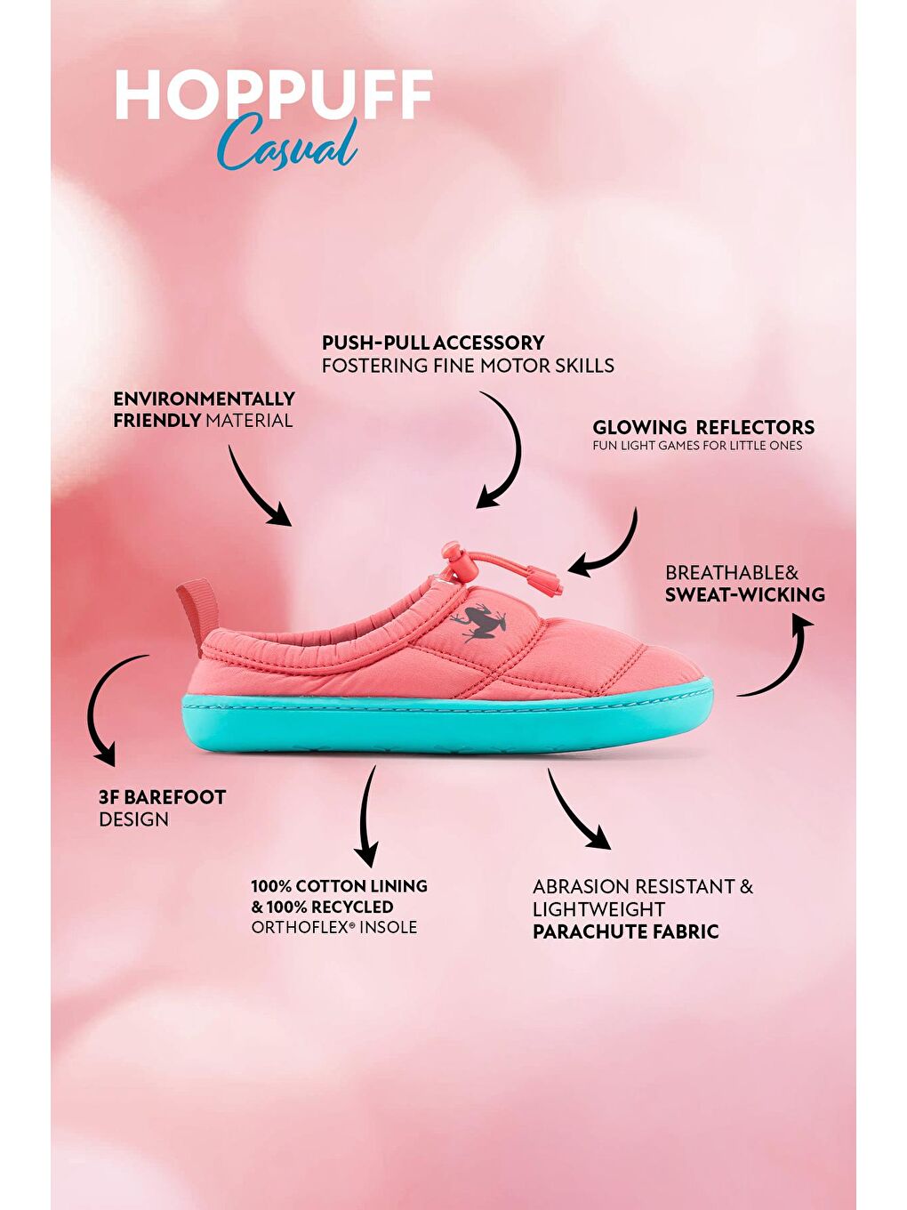 Hoppuff Casual Dinamik Pembe Barefoot Çocuk Ayakkabı-1