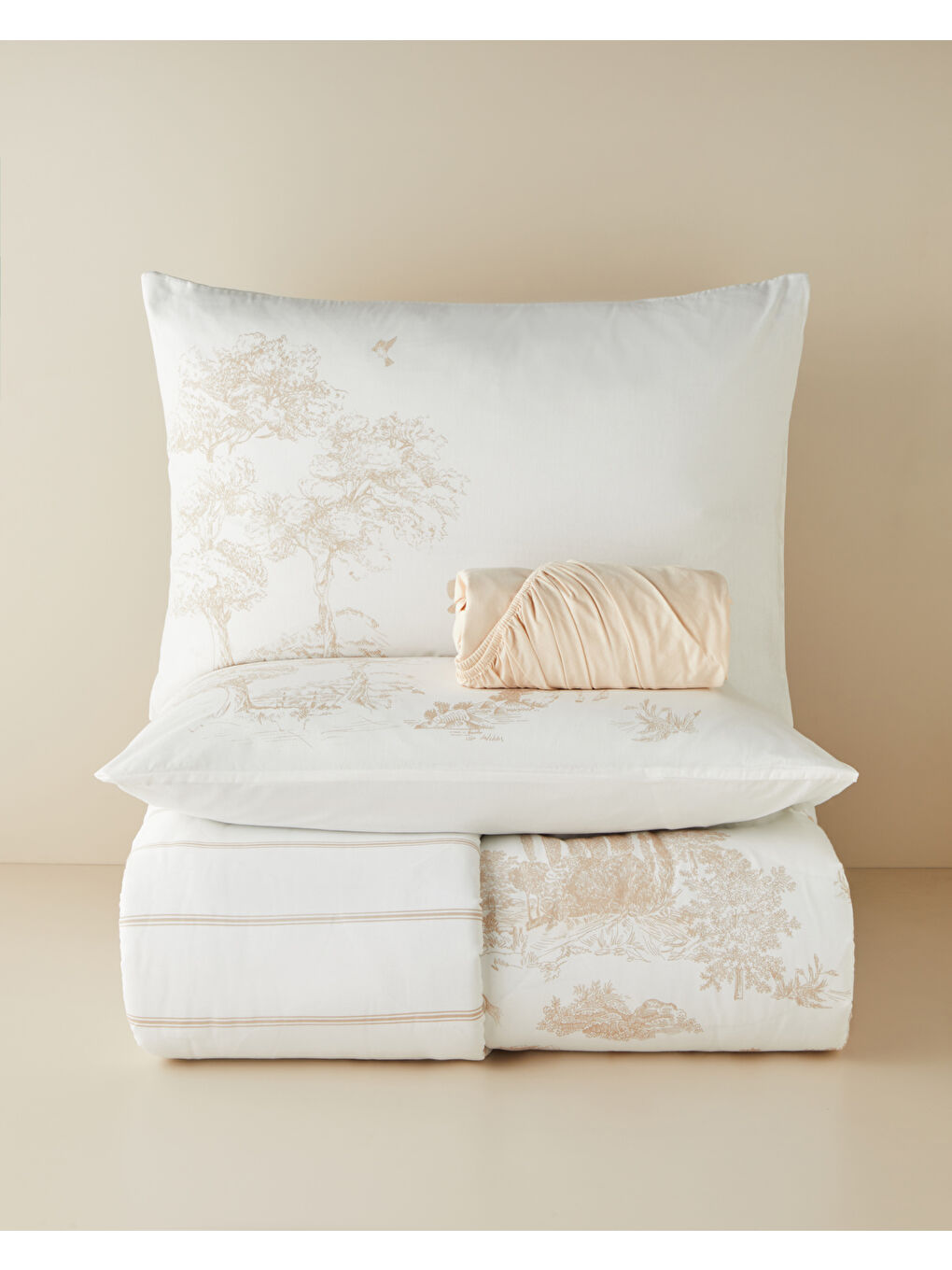 Garden Toile Pamuk Çift Kişilik Nevresim Takımı 200x220 cm Bej