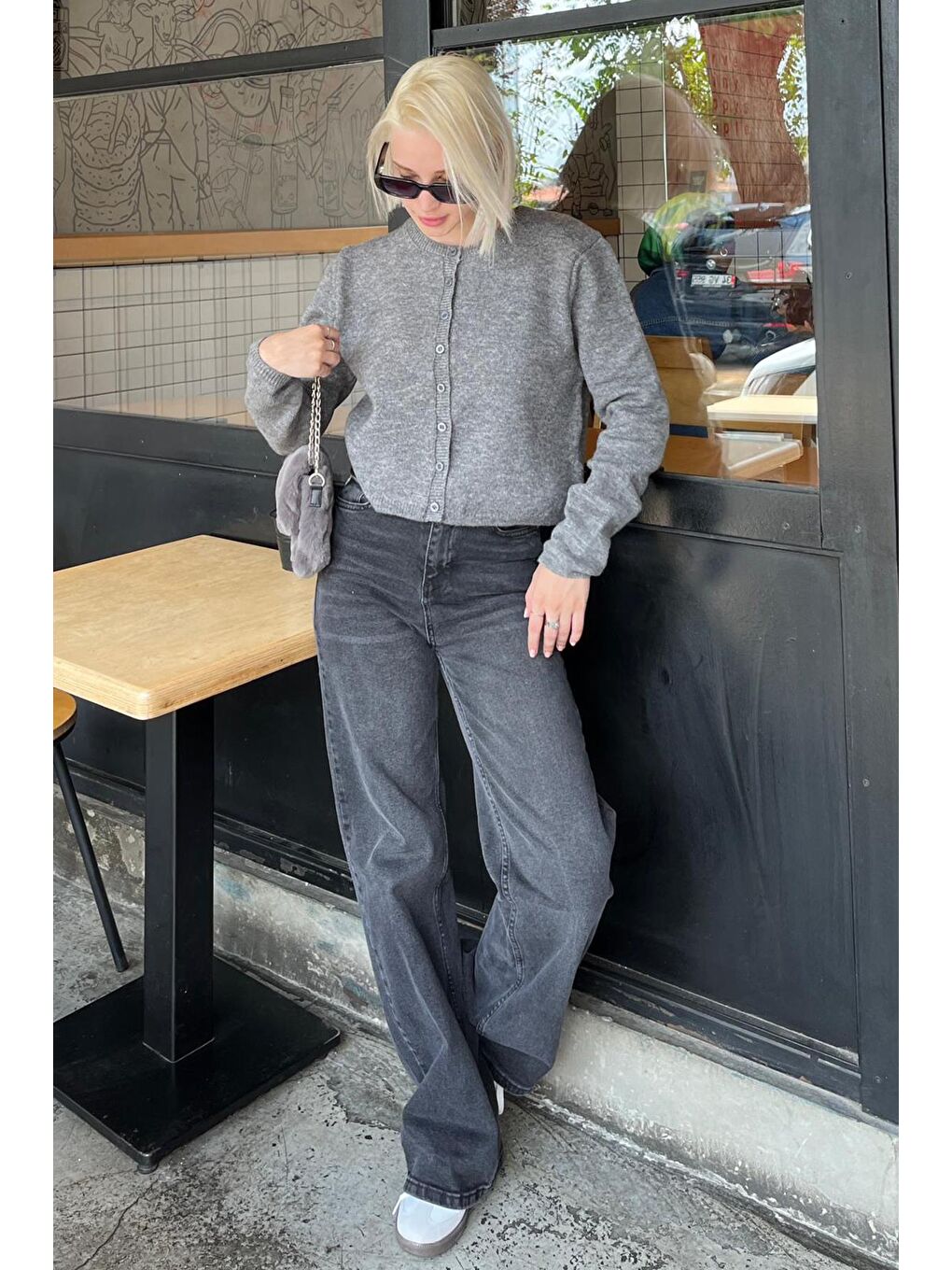 Antrasit Düğmeli Triko Hırka Mg2151-1