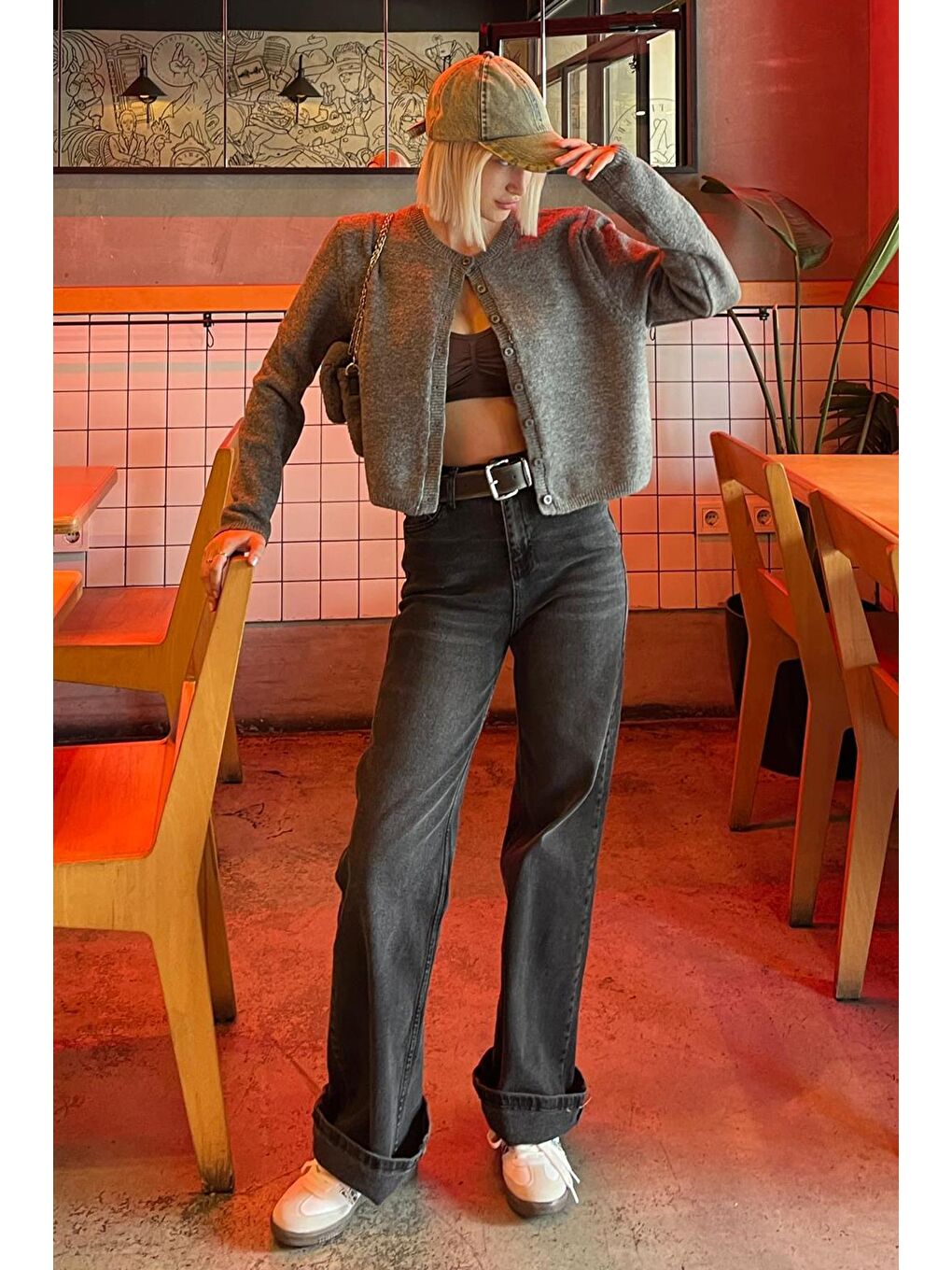 Antrasit Düğmeli Triko Hırka Mg2151-2