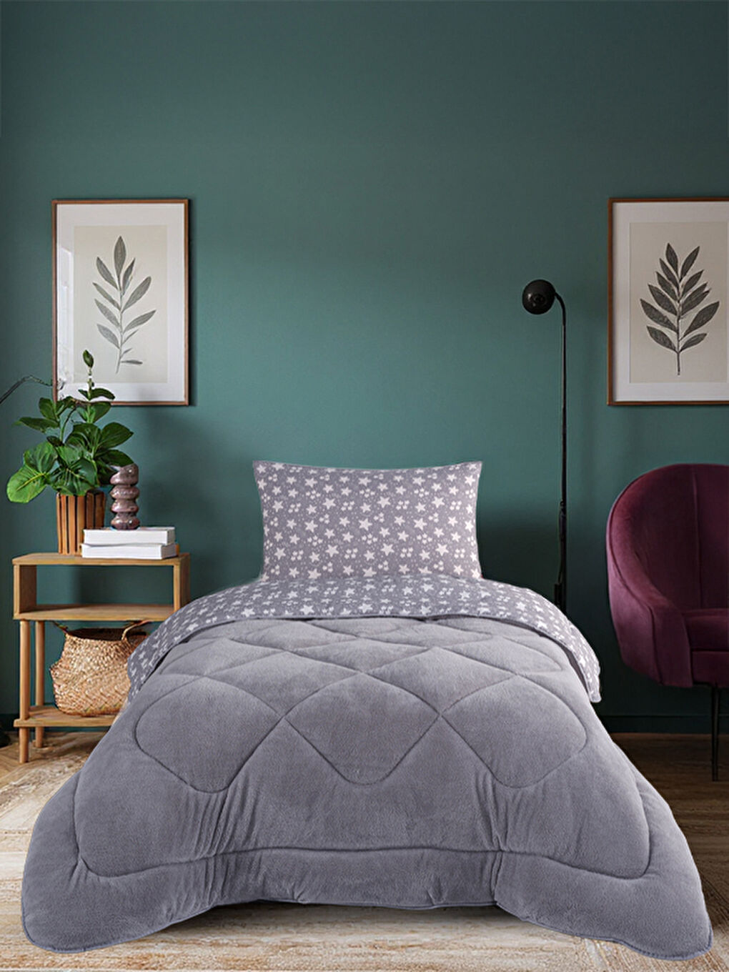 Yeni Nesil Wellsoft Comfort Yatak Seti Tek Kişilik Açık Gri Flower Desen 155x215 cm