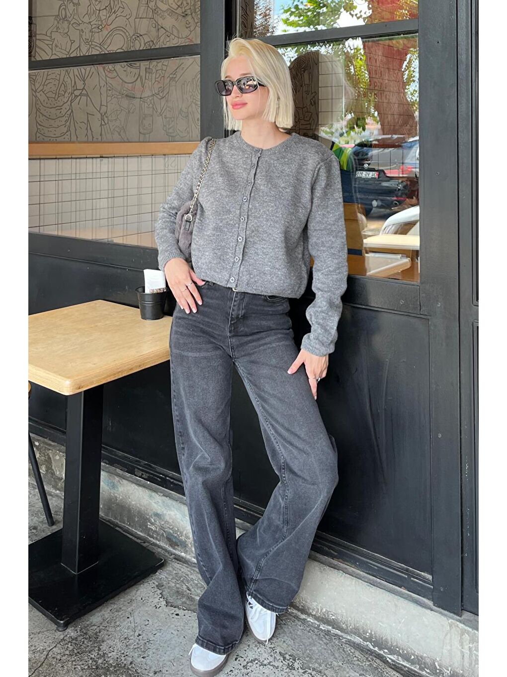 Antrasit Düğmeli Triko Hırka Mg2151-4