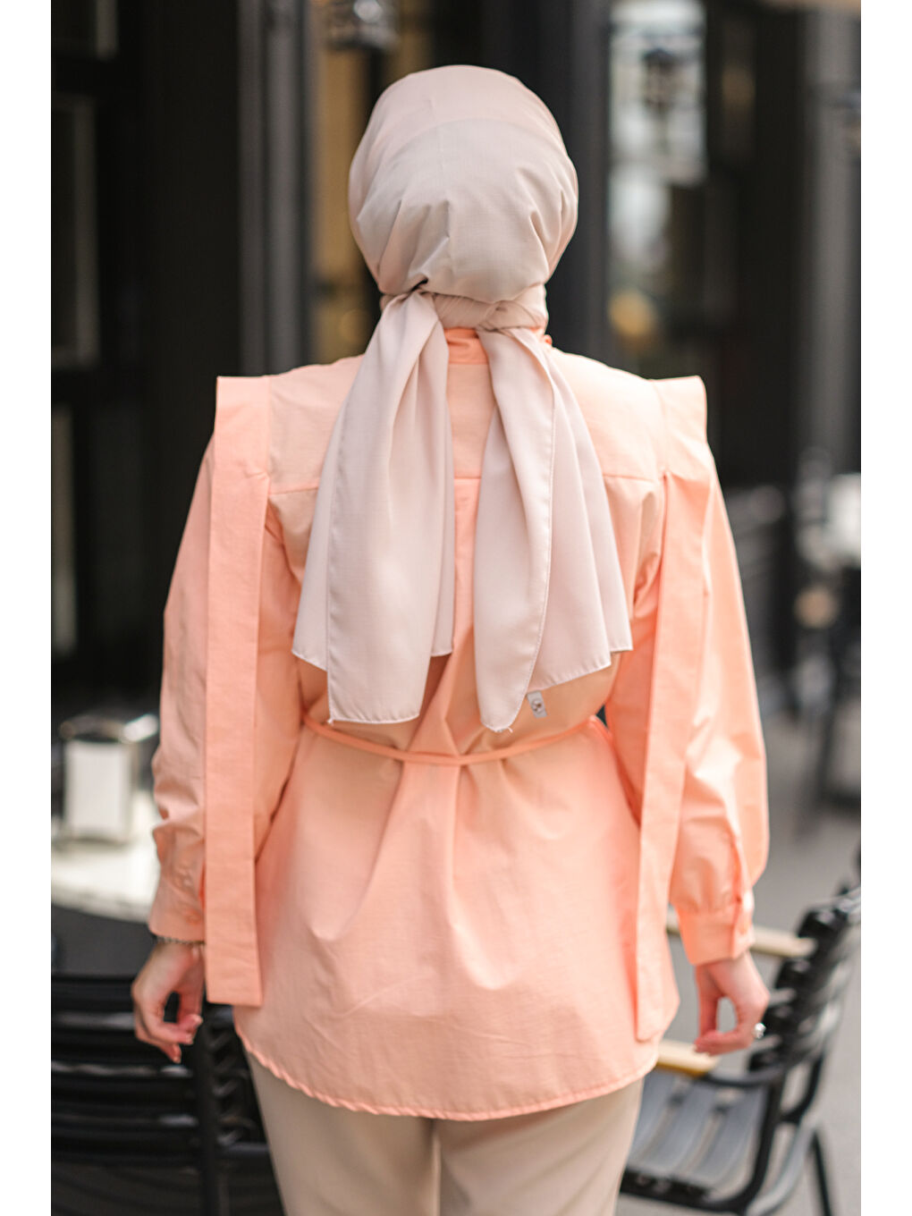 Pembe Kadın Pile Detay Önü Gizli Düğmeli Gömlek  Somon-3