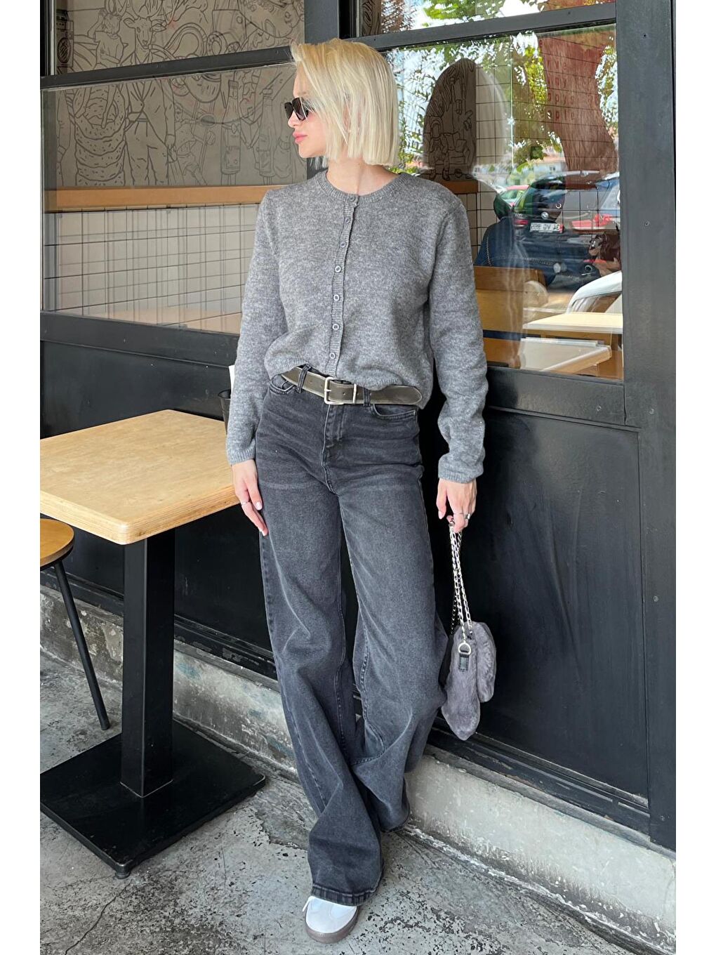 Antrasit Düğmeli Triko Hırka Mg2151-6