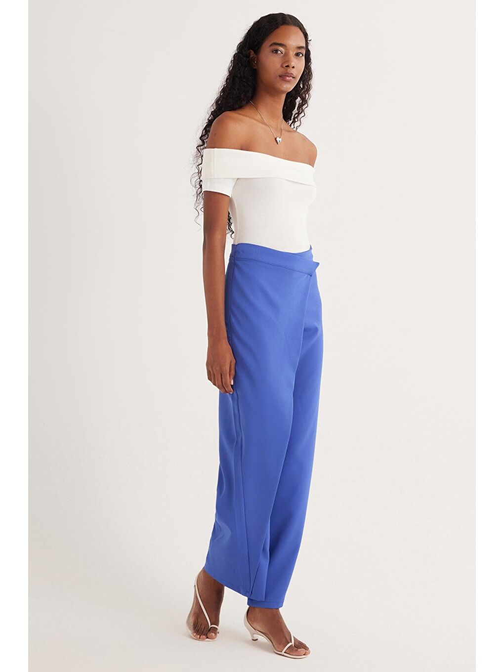 Kadın Standart Fit Geniş Paça Mavi Double Pantolon-1