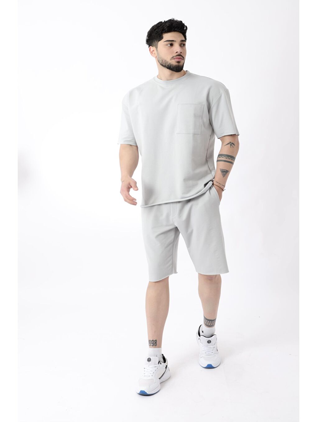 Gri Rahat İki İp Penye Şort Erkek Takım Bld 5000-5066_72005