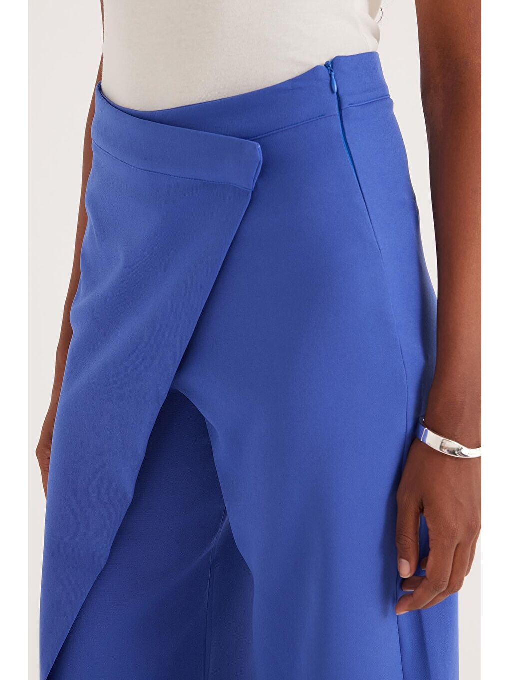 Kadın Standart Fit Geniş Paça Mavi Double Pantolon-2