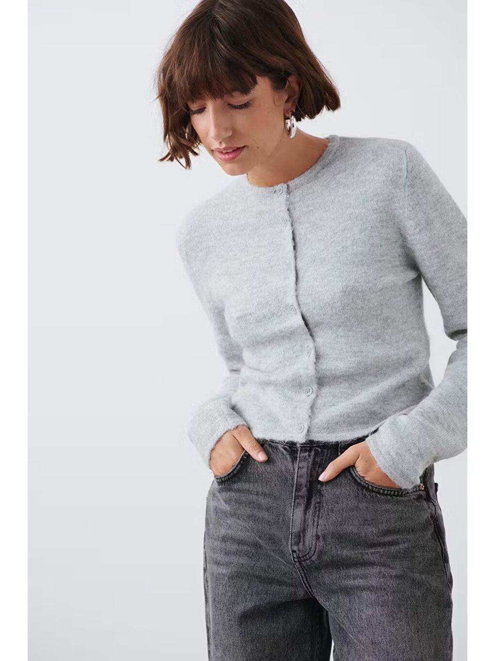 Gri Düğmeli Triko Hırka Mg2151