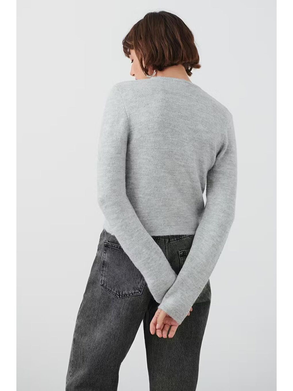 Gri Düğmeli Triko Hırka Mg2151-1