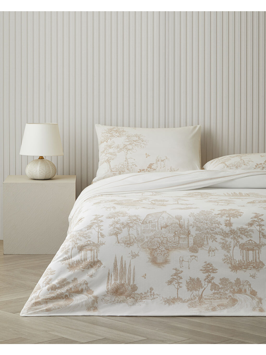 Garden Toile Pamuk Çift Kişilik Nevresim Takımı 200x220 cm Bej-1