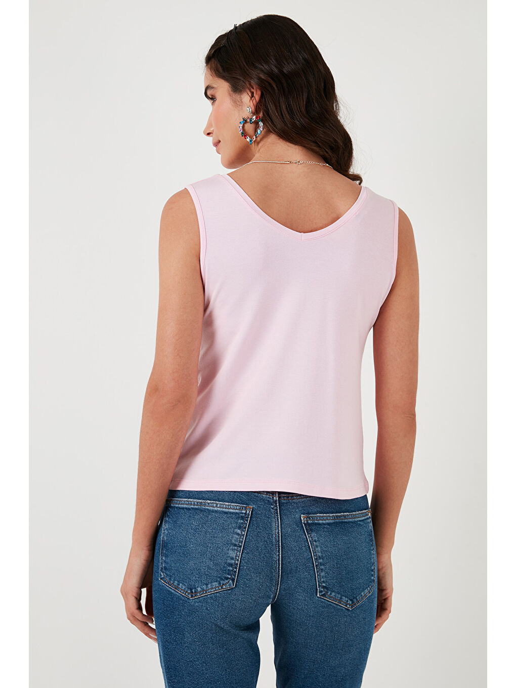 Pembe Slim Fit V Yaka Kalın Askılı 2' li Paket Kadın Bluz 5864384S2-4