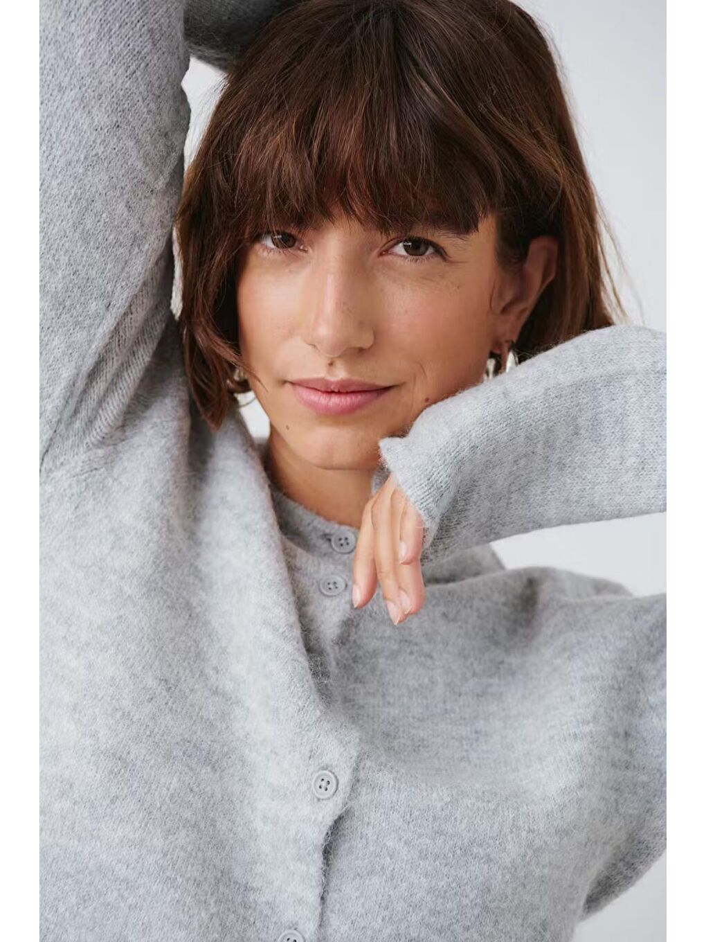 Gri Düğmeli Triko Hırka Mg2151-2