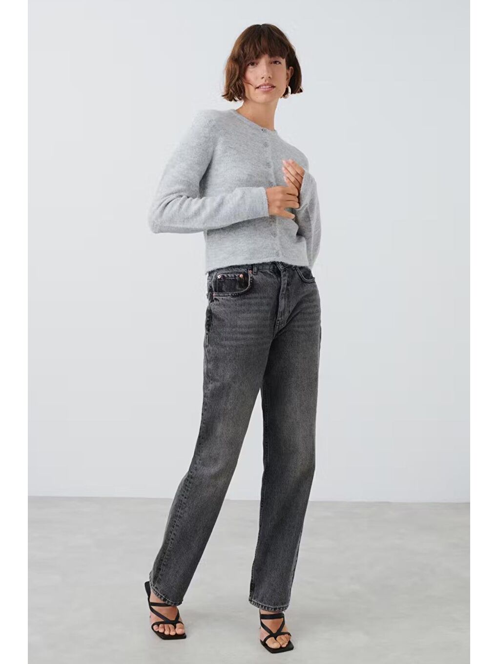 Gri Düğmeli Triko Hırka Mg2151-3