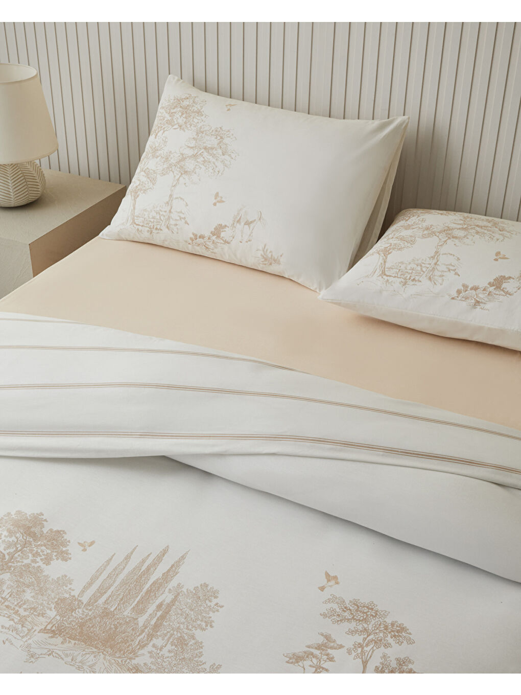 Garden Toile Pamuk Çift Kişilik Nevresim Takımı 200x220 cm Bej-2