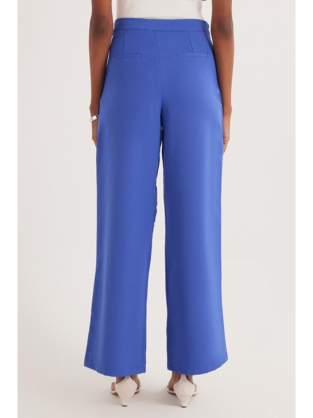 Kadın Standart Fit Geniş Paça Mavi Double Pantolon-5
