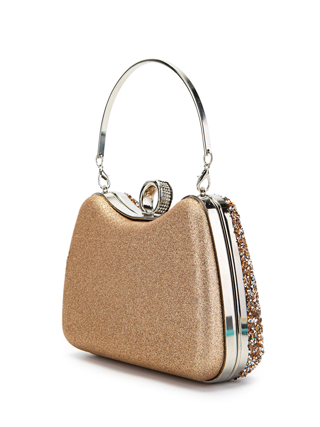 Pembe Yüzük Detaylı Taşlı Amanda Abiye El Çantası Pudra-3