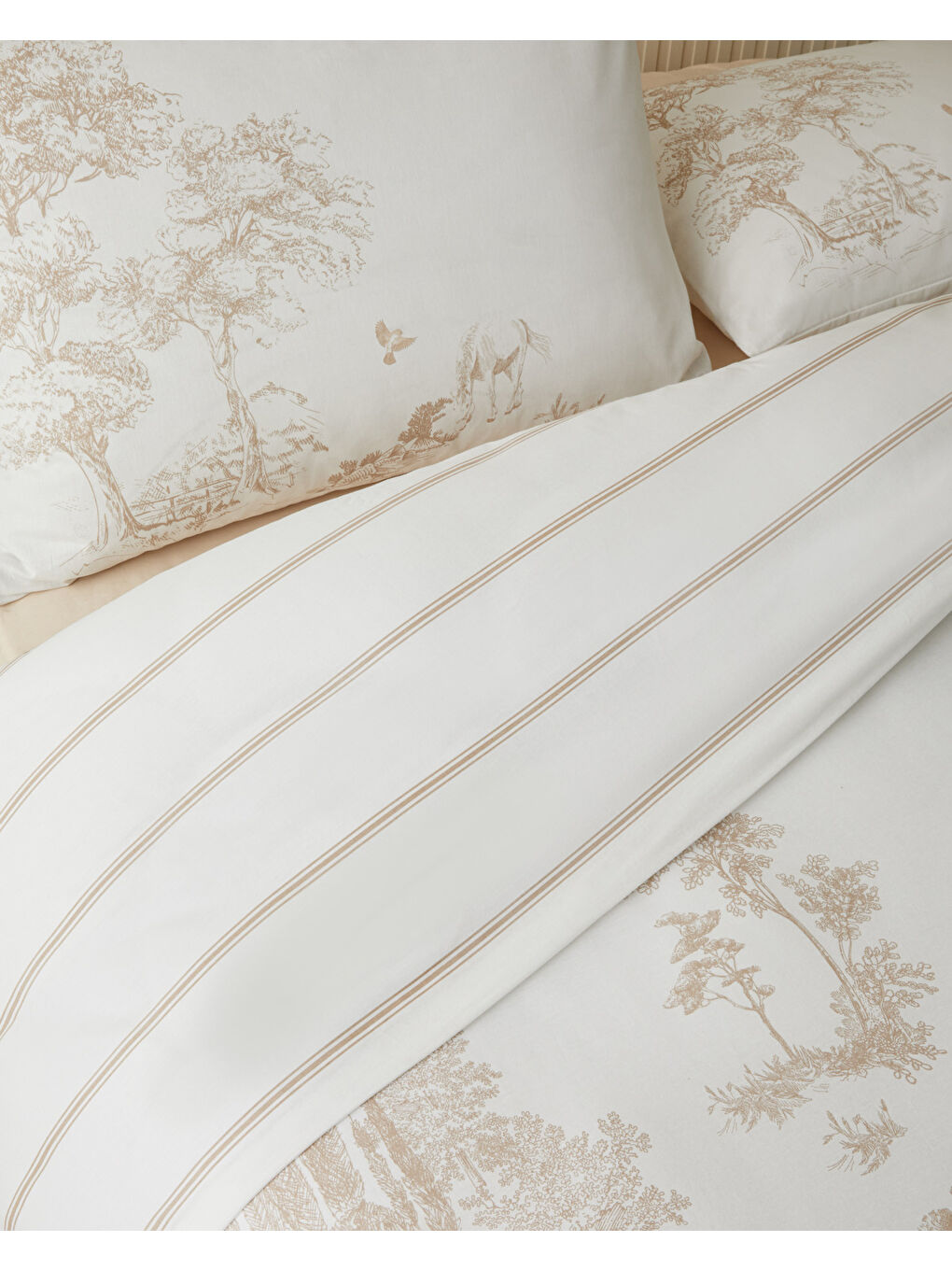 Garden Toile Pamuk Çift Kişilik Nevresim Takımı 200x220 cm Bej-4