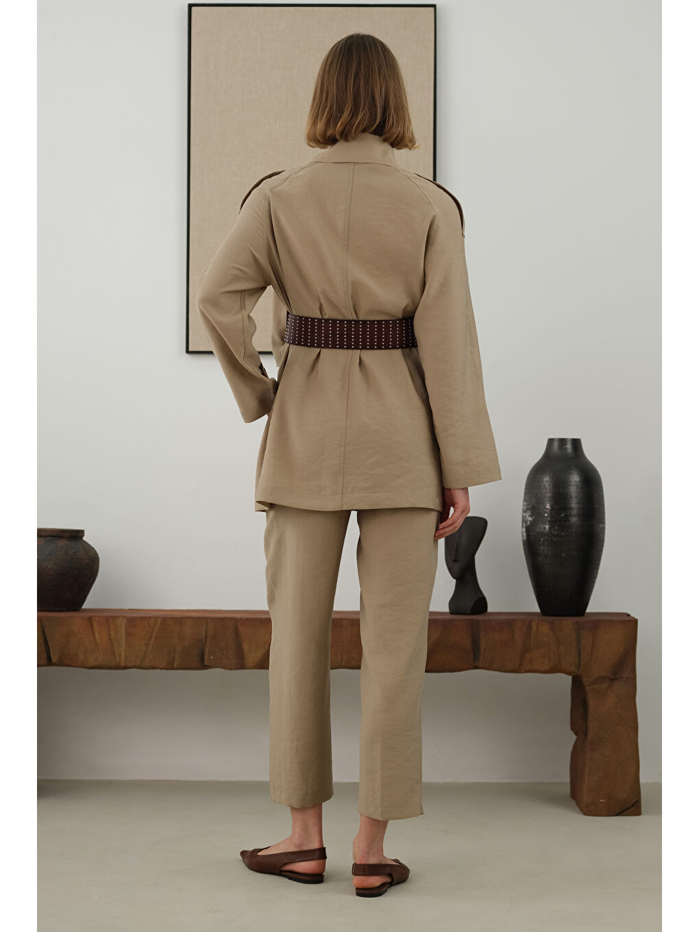 Bej Rüzgarlıklı Trençkot Vizon-2